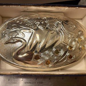 Embroidery Stork/Bird Scissors Set with Thimble in a Beautiful Silver Oval Box.